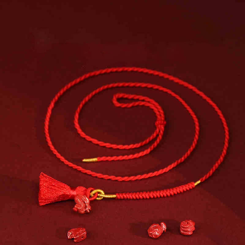 Natural Cinnabar Dragon Blessing Red String Belly Chain