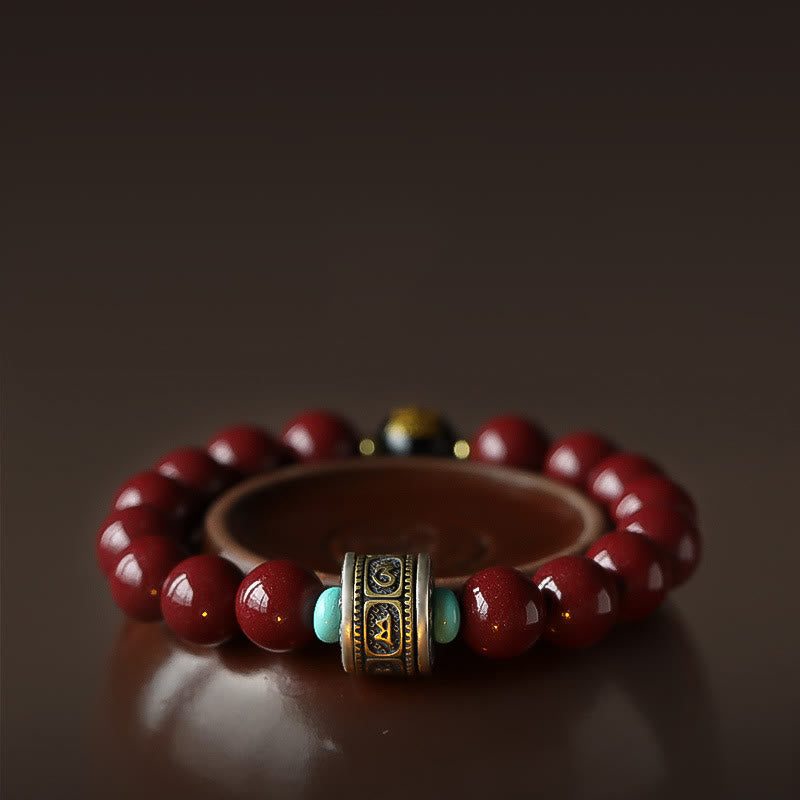 925 Sterling Silver Chinese Zodiac Natal mystic zen Cinnabar Om Mani Padme Hum Calm Bracelet