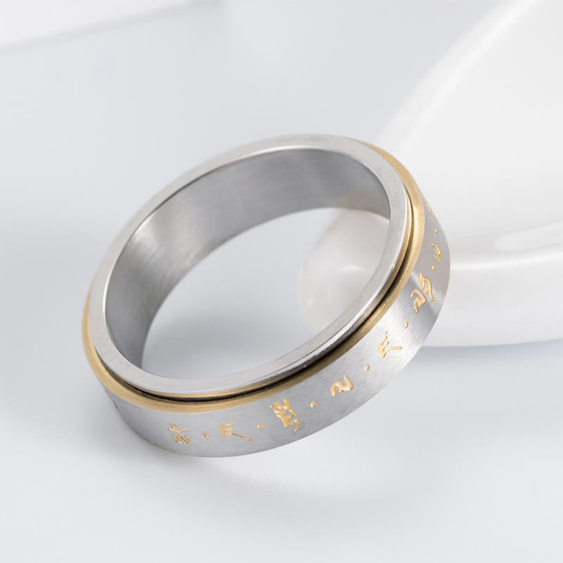 Tibetan Mantra Titanium Steel Balance Rotatable Ring