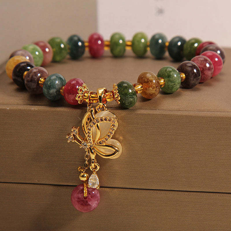 Colorful Tourmaline Butterfly Charm Wisdom Bracelet