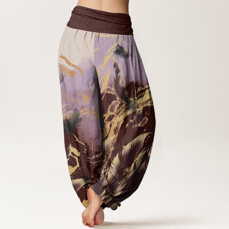 Casual Floating Feathers Sky Pattern Women's Elastic Waist Harem Pants