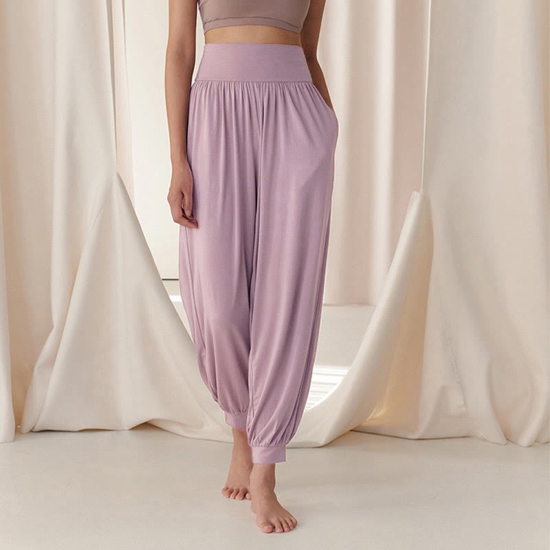 Casual Plain High Waist Tummy Control Women's Leica Harem Pants With Pockets