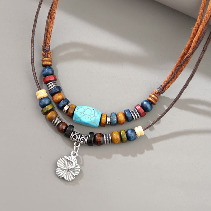 Turquoise Small Flower Protection Double Layer Necklace Pendant Bracelet