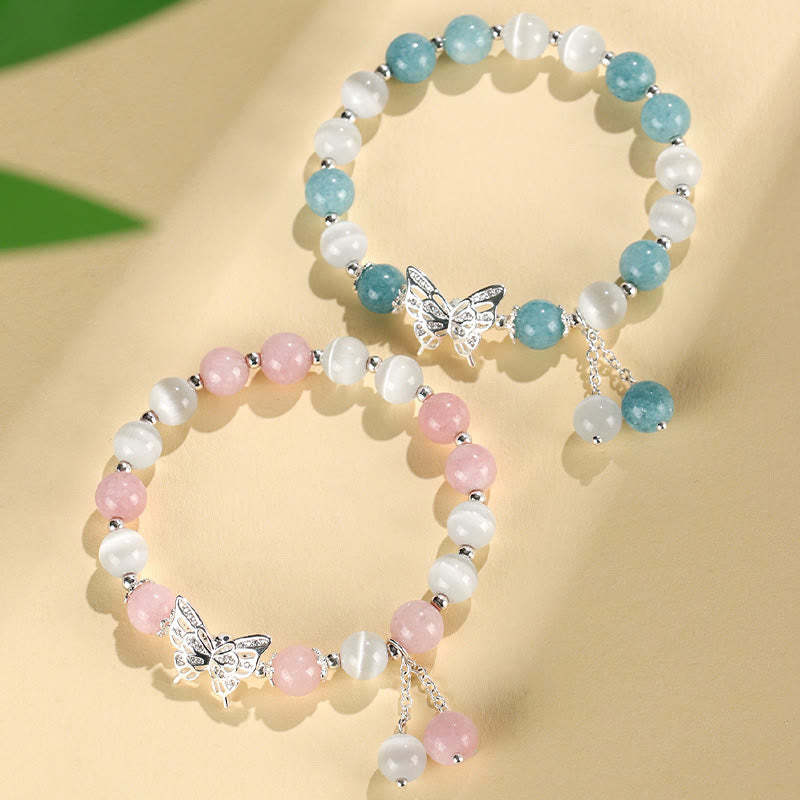 Chrysoberyl Cat's Eye Chalcedony Butterfly Love Bracelet