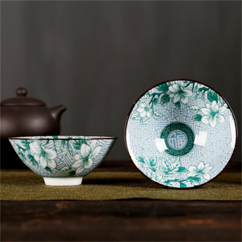 Flowers Fu Character Mountains Lotus Cherry Blossoms Ceramic Teacup Kung Fu Tea Cup