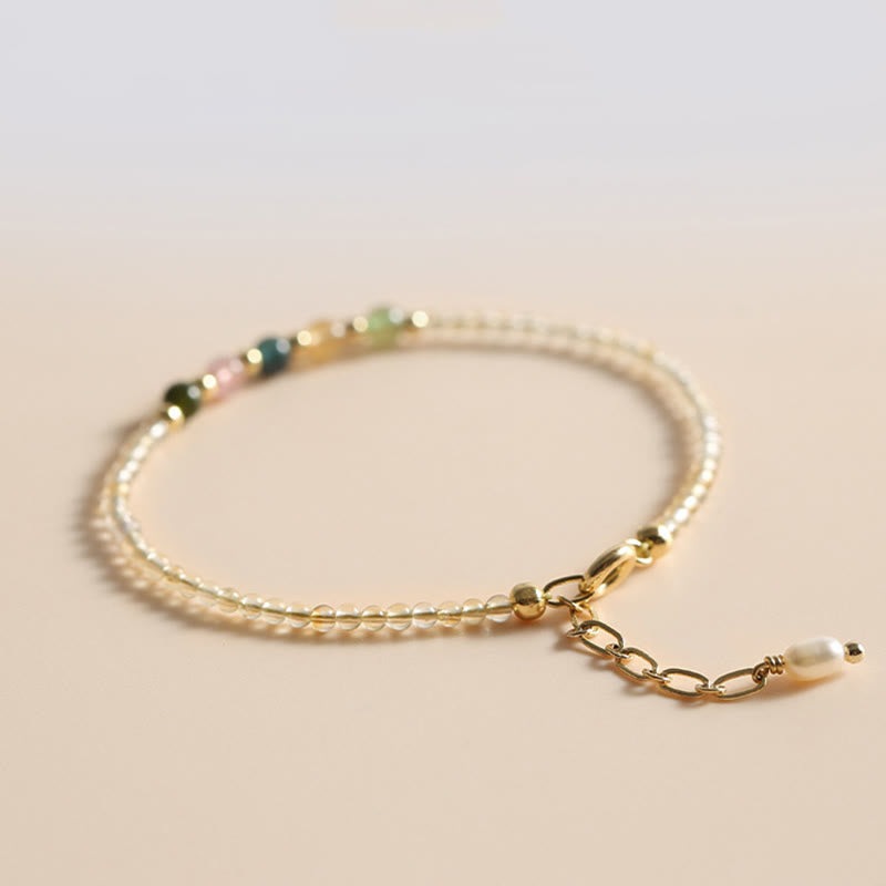2.5mm Ultra-thin Citrine Tourmaline 14K Gold Filled Copper Beads Prosperity Bracelet