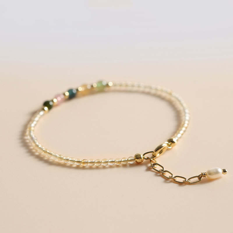 2.5mm Ultra-thin Citrine Tourmaline 14K Gold Filled Copper Beads Prosperity Bracelet