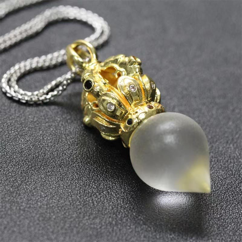Tibetan Dorje Vajra 4 Prong Lotus Liuli Crystal Strength Necklace Pendant