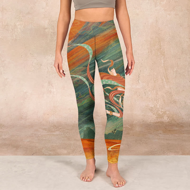 Dunhuang Flying Apsaras Print Gym Leggings Women's Yoga Pants