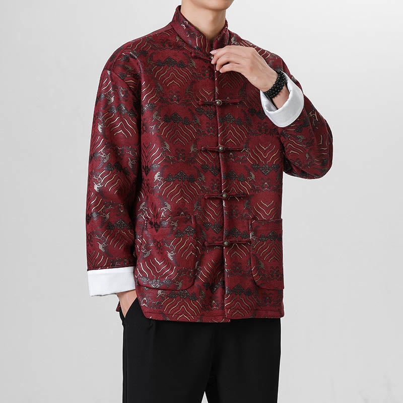 Frog-Button Chinese Tang Suit Wave Shape Long Shirt Men Jacket Clothing