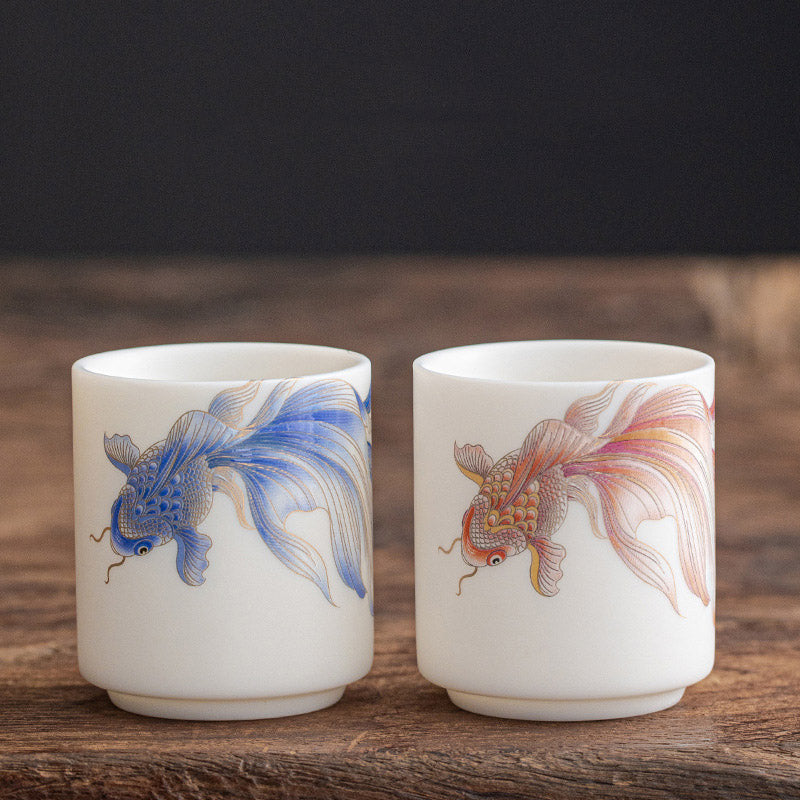 Koi Fish White Porcelain Ceramic Teacup Kung Fu Tea Cup