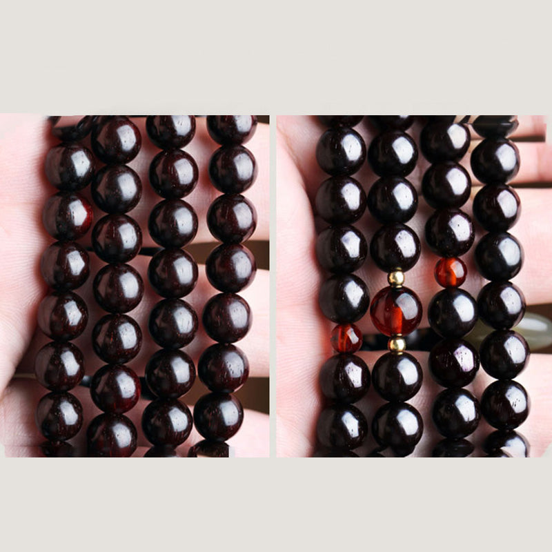 108 Mala Beads 4.8 Stars With Gold Star Indian Small Leaf Red Sandalwood Amber Turquoise Chinese Knotting Blessing Bracelet