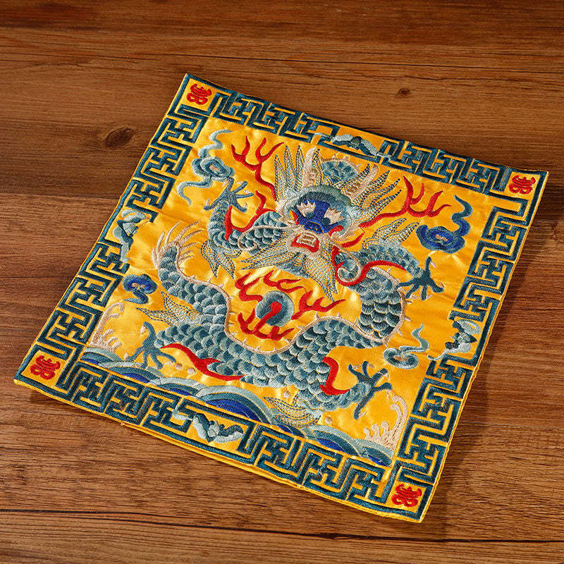Crane Phoenix Dragon Kirin Embroidered Cup Mat Pad Tea Cup Coaster Square Kung Fu Tea Mat