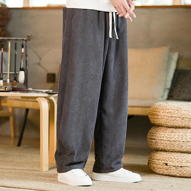 Fall Winter Men's Drawstring Corduroy Harem Pants With Pockets