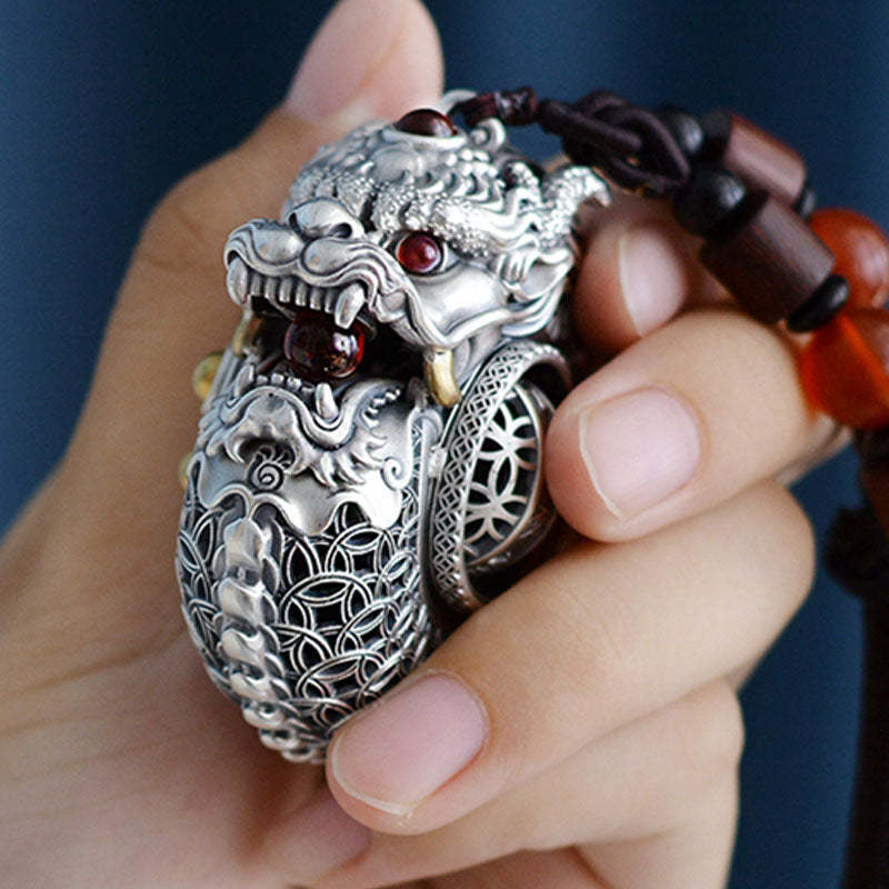 999 Sterling Silver Year of the Dragon Rotatable Ball Five Elements Copper Coin Strength Hanging Decoration