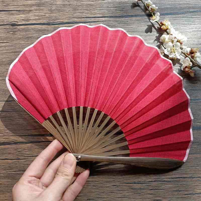 Retro Solid Color Shell Shape Handheld Bamboo Folding Fan