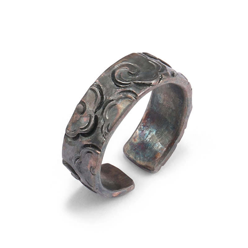 999 Sterling Silver Auspicious Clouds Adjustable Protection Ring