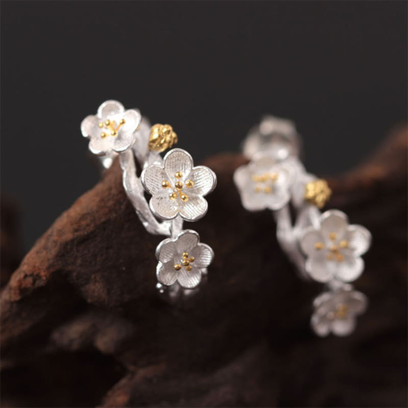 925 Sterling Silver Plum Blossom Floral Blessing Earrings