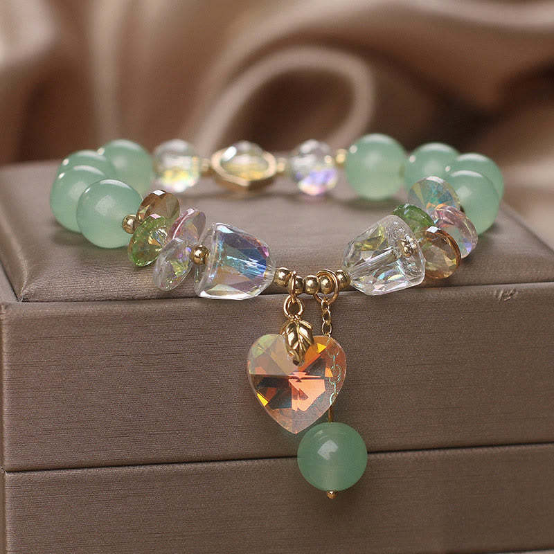Aquamarine Green Crystal Love Heart Charm Healing Bracelet