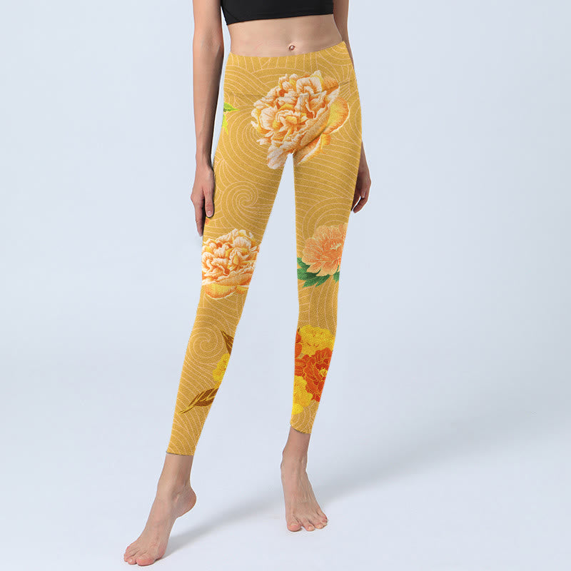 Vibrant Rose Flowers Print Gym Leggings Women's Yoga Pants