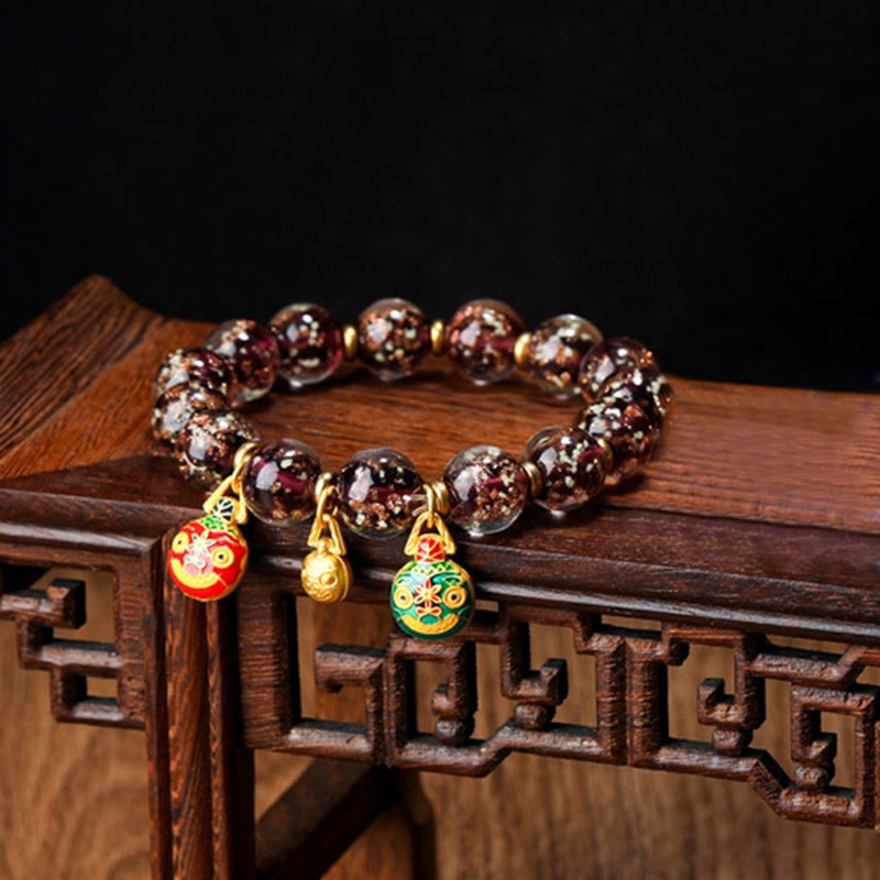 Gold Swallowing Beast Family Charm Luminous Fluorescent Liuli Glass Bead Success Bracelet