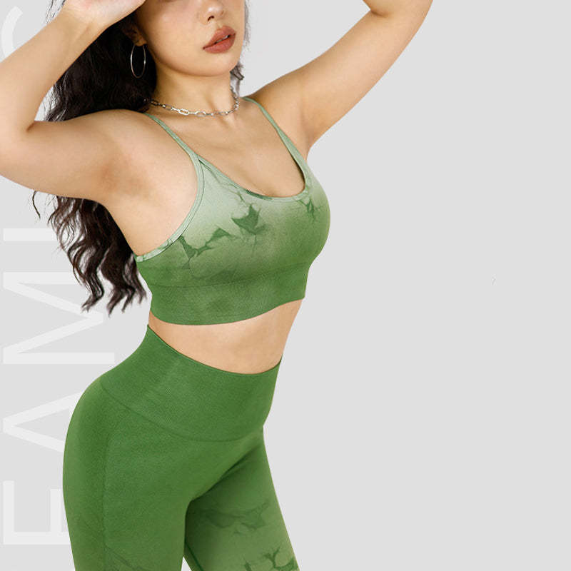 2Pcs Simple Tie Dye Print Crop Tank Top High Waist Pants Sports Gym Outfits Women's Yoga Sets