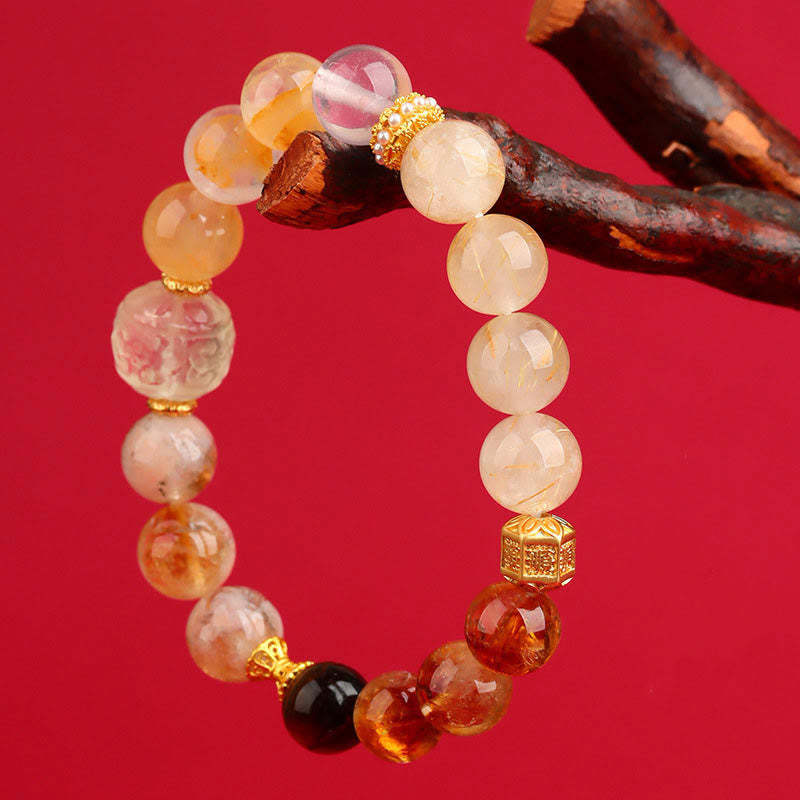 Five Elements Various Agate Crystal Green Phantom Rutilated Quartz Green Grape Agate Malachite Luck Bracelet