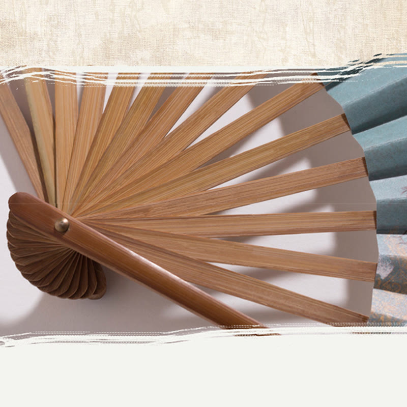 Vintage Cloud Crane Pattern Handheld Bamboo Folding Fan