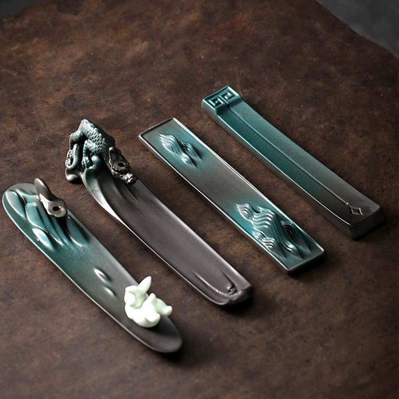 Moon Rabbit PiXiu Mountain Healing Ceramic Stick Incense Burner Decoration