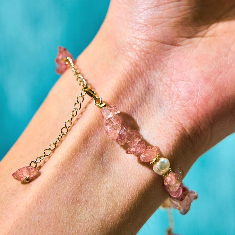 Natural Strawberry Quartz Green Strawberry Quartz Super Seven Crystal Flower Healing Bracelet