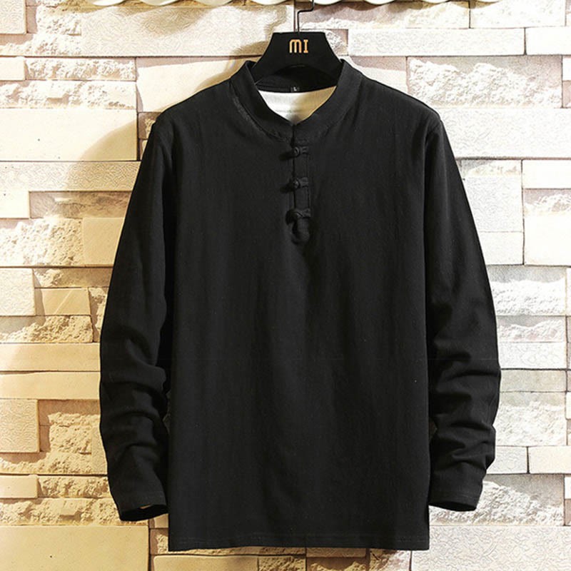Tang Suit Pure Color Frog-Button Long Sleeve Shirt Pants Cotton Men's Suit