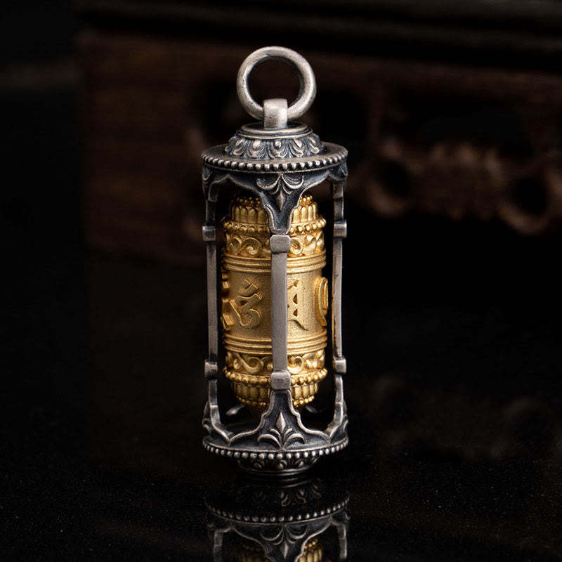925 Sterling Silver Tibetan Prayer Wheel Om Mani Padme Hum Wisdom Necklace Pendant