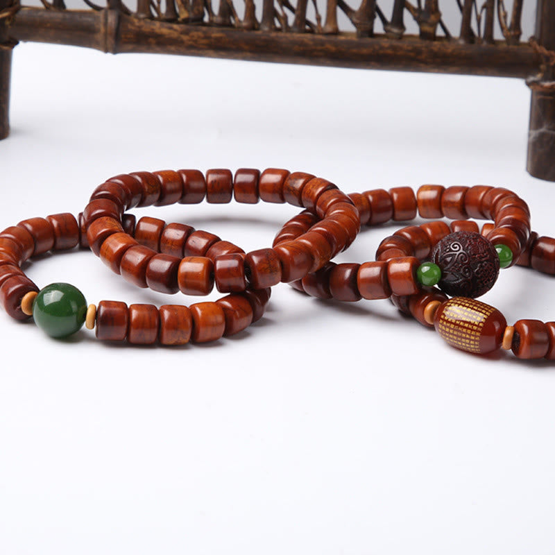 Tibetan Yak Bone Three-Eyed Dzi Bead Sheep Horn Red Agate Strength Bracelet
