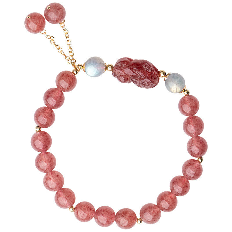 Natural Strawberry Quartz Moonstone PiXiu Love Healing Bracelet