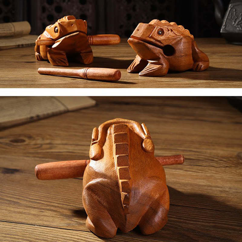 Handcrafted FengShui Wealth Luck Frog Mini Wooden Croaking Frog Guiro Decoration