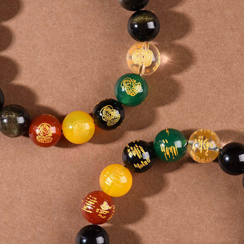 Gold Sheen Obsidian Rainbow Obsidian Black Obsidian Five Directions Gods of Wealth Bracelet
