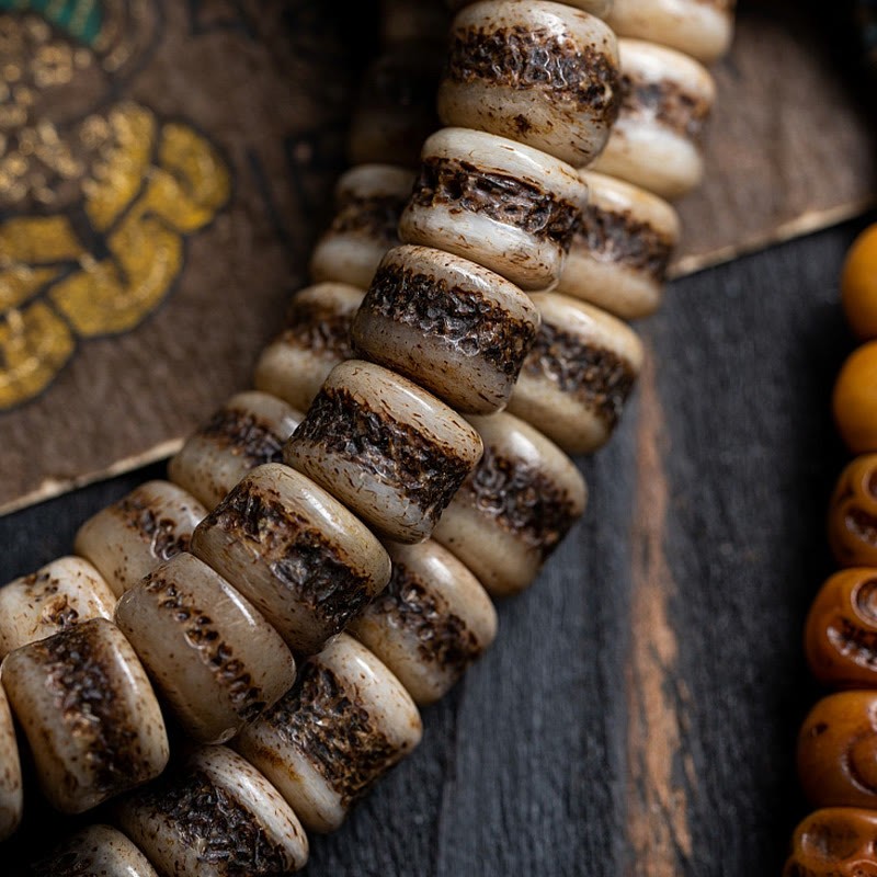 Tibetan 108 Mala Beads Yak Bone Dzi Bead The Lord of the Corpse Forest Strength Bracelet