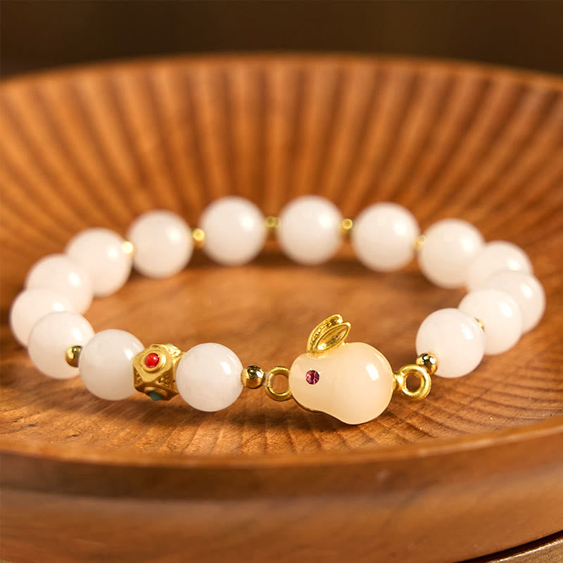 Golden Silk Jade Cute Rabbit Luck Bracelet