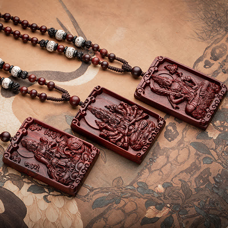 Chinese Zodiac Natal mystic zen Small Leaf Red Sandalwood Protection Necklace Pendant