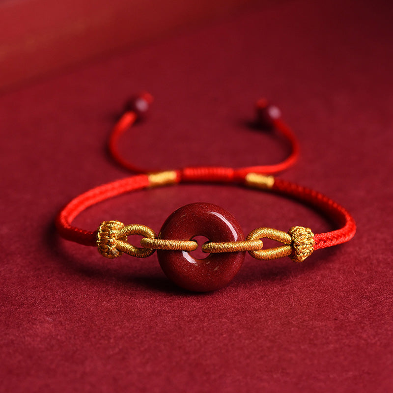 Handcrafted Cinnabar Peace Buckle Pattern Concentration Braided Bracelet