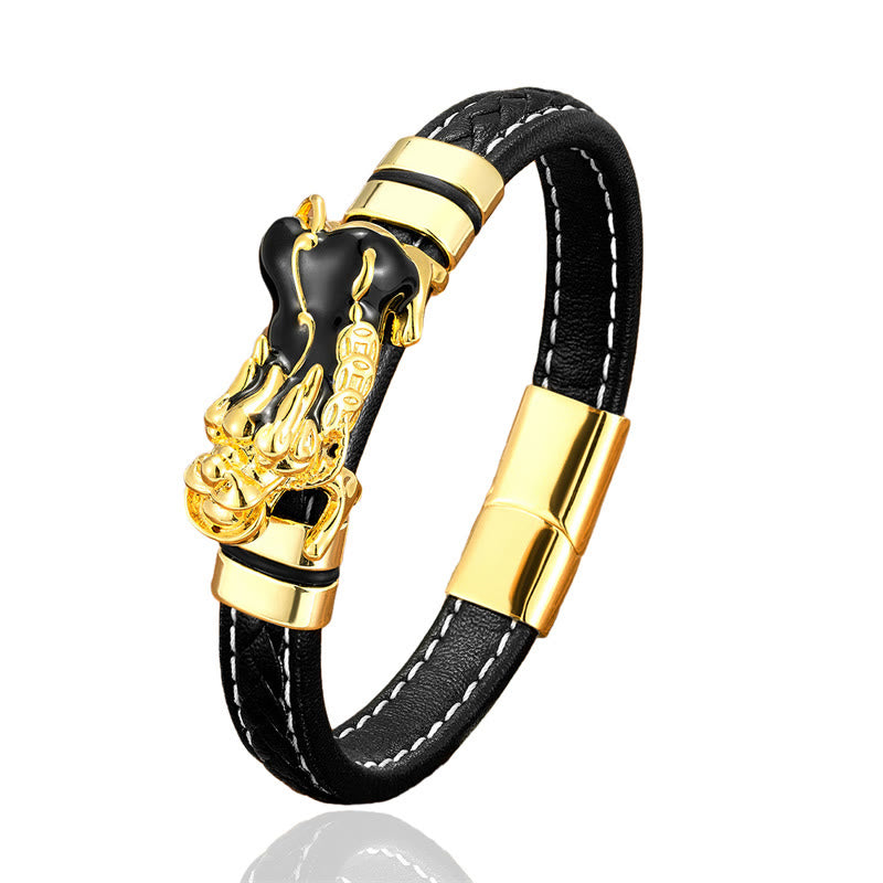 PiXiu Ingot Copper Coins Wealth Leather Buckle Bracelet