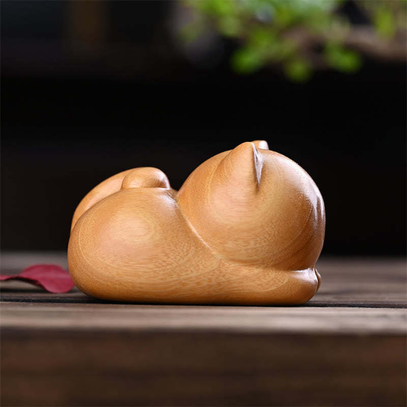 Small Cute Confident Sleeping Cat Sandalwood Healing Home Decoration