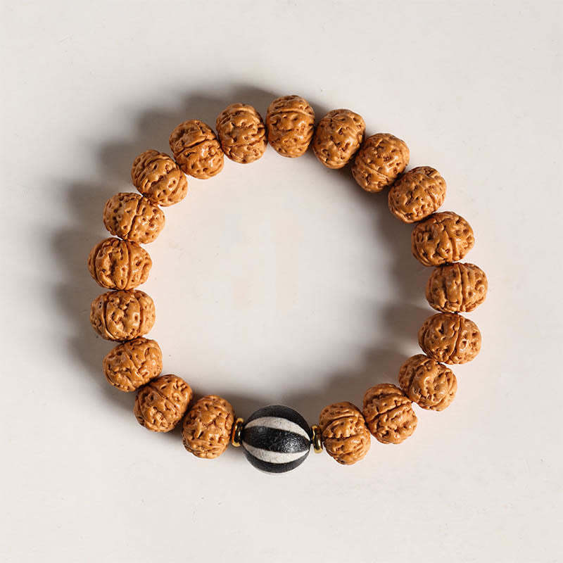 Bodhi Seed Three-eyed Dzi Bead mystic zen Hand Charm Wealth Bracelet