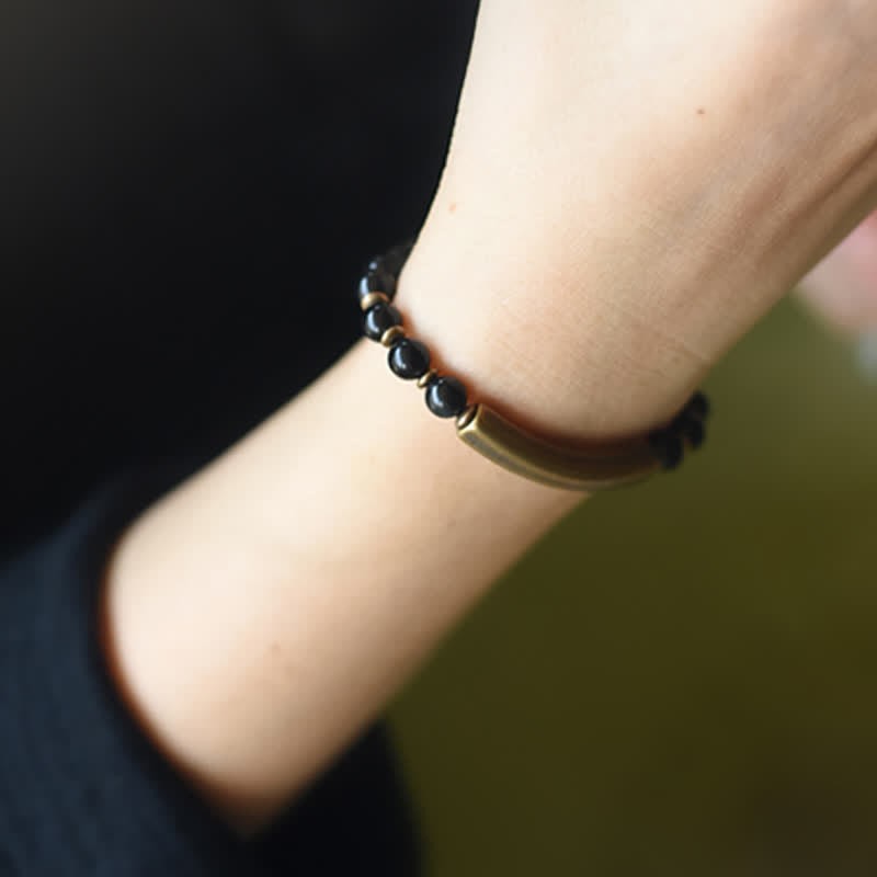 Red Jasper Moss Agate Black Obsidian Crystal Copper Peace Couple Bracelet