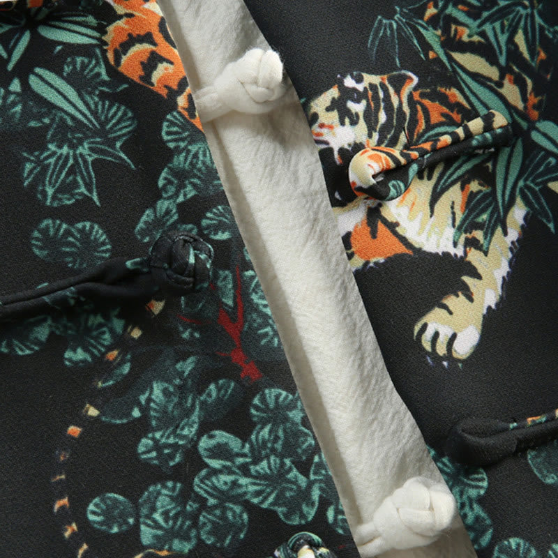 Chinese New Year Forest Tiger Red Cuff Frog-button Tang Suit Men's Jacket Shirt With Pockets