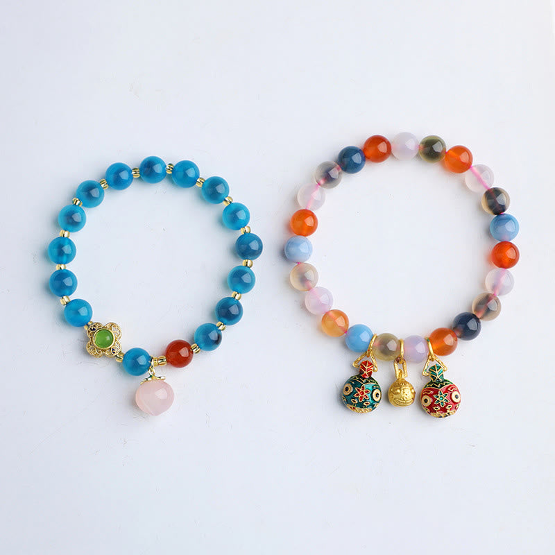 Colorful Candy Agate Gold Swallowing Beast Family Peach Harmony Charm Bracelet