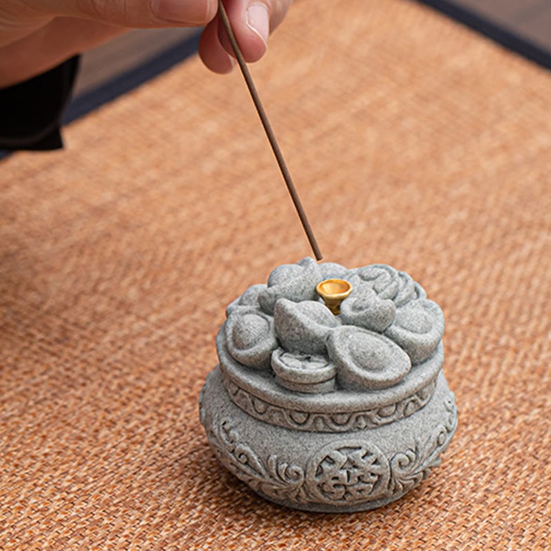 Chinese Character Fu Ingots Healing Incense Burner Desk Decoration