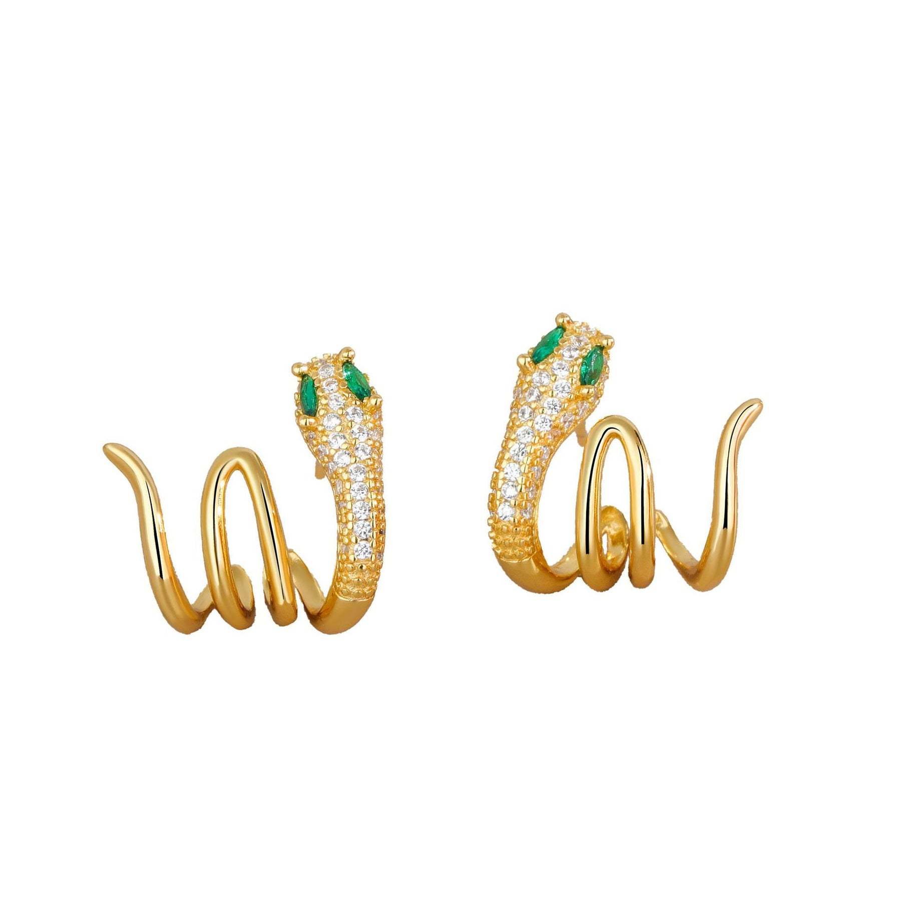925 Sterling Silver Green-eyed Snake Shape Year Of The Snake Harmony Earrings