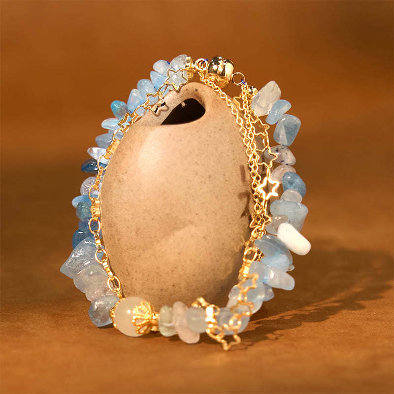 Aquamarine Gravel Design Star Healing Magnetic Buckle Bracelet