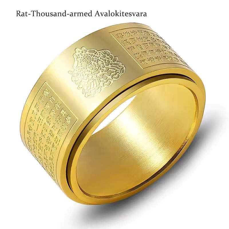 Chinese Zodiac Natal mystic zen Heart Sutra Carved Titanium Steel Calm Rotatable Ring
